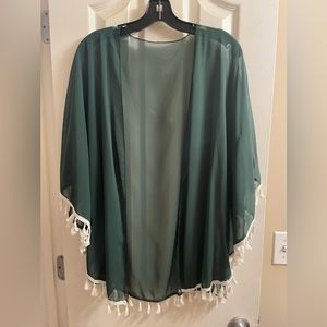 Emerald lace detailed kimono